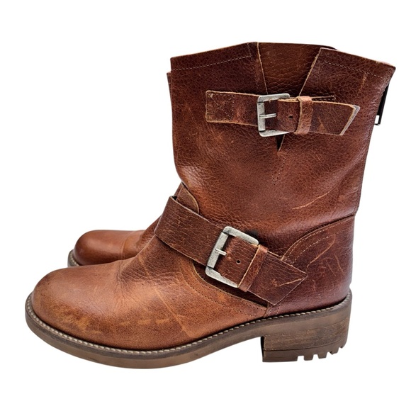 Freebird by Steven Tan/Brown Leather Block Heel Zipper Ankle Boots 8 - Picture 3 of 11